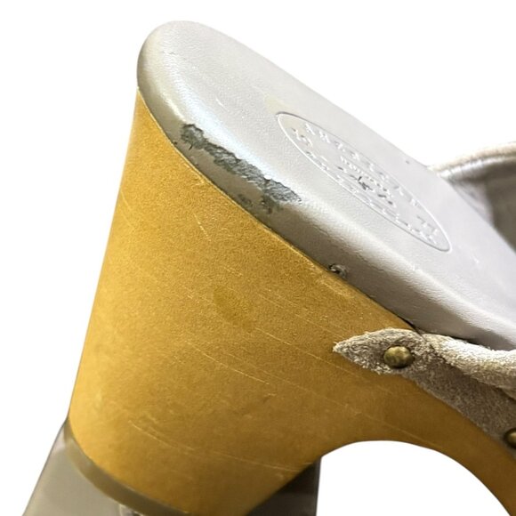 Leather Suede Clogs Slip on Mules Taupe Beige Size 10 - Picture 4 of 11